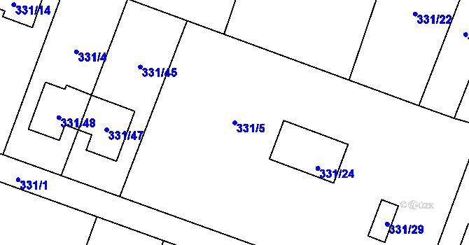 Parcela st. 331/5 v KÚ Hlušovice, Katastrální mapa