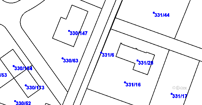 Parcela st. 331/6 v KÚ Hlušovice, Katastrální mapa
