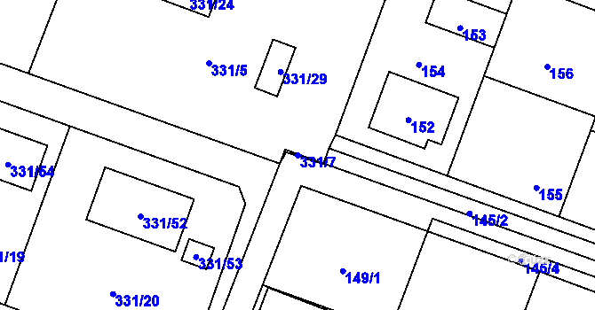 Parcela st. 331/7 v KÚ Hlušovice, Katastrální mapa