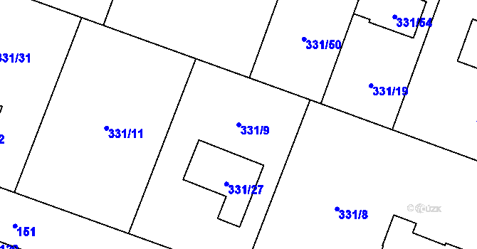 Parcela st. 331/9 v KÚ Hlušovice, Katastrální mapa