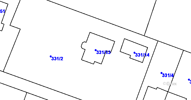 Parcela st. 331/13 v KÚ Hlušovice, Katastrální mapa