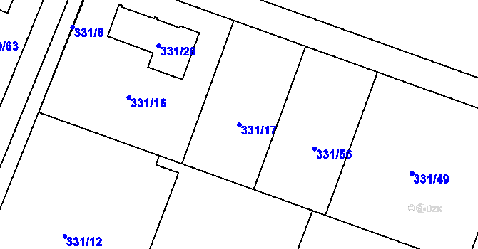 Parcela st. 331/17 v KÚ Hlušovice, Katastrální mapa