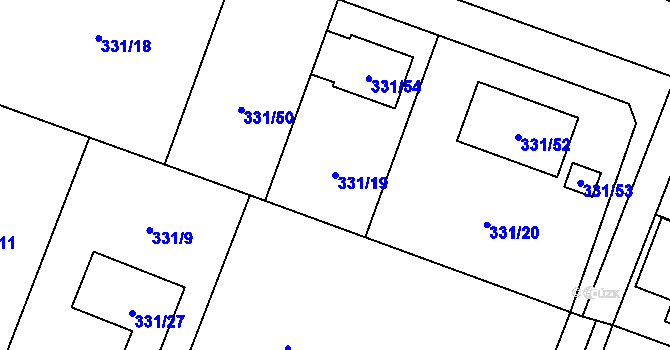Parcela st. 331/19 v KÚ Hlušovice, Katastrální mapa