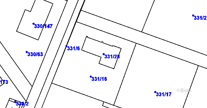 Parcela st. 331/28 v KÚ Hlušovice, Katastrální mapa