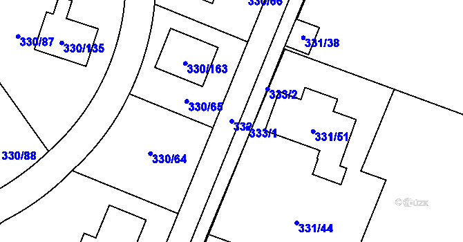 Parcela st. 332 v KÚ Hlušovice, Katastrální mapa