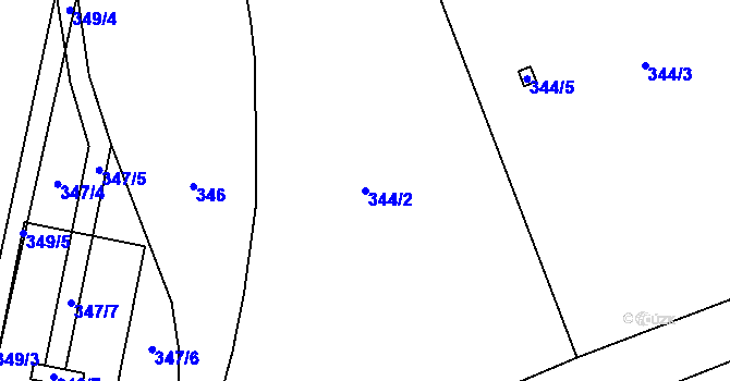 Parcela st. 344/2 v KÚ Hlušovice, Katastrální mapa