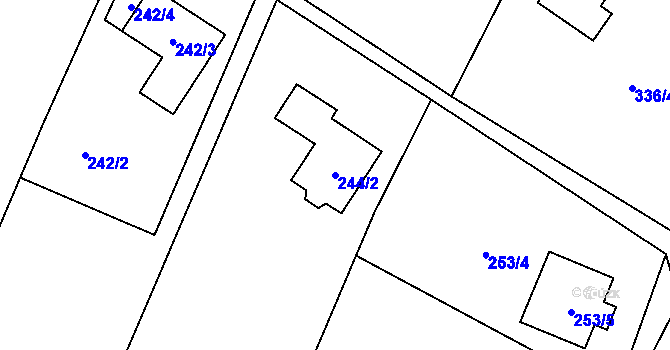 Parcela st. 244/2 v KÚ Hlušovice, Katastrální mapa