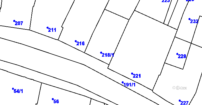Parcela st. 218/1 v KÚ Hlušovice, Katastrální mapa