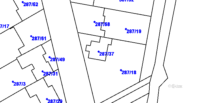 Parcela st. 287/37 v KÚ Hlušovice, Katastrální mapa