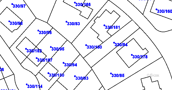 Parcela st. 330/180 v KÚ Hlušovice, Katastrální mapa