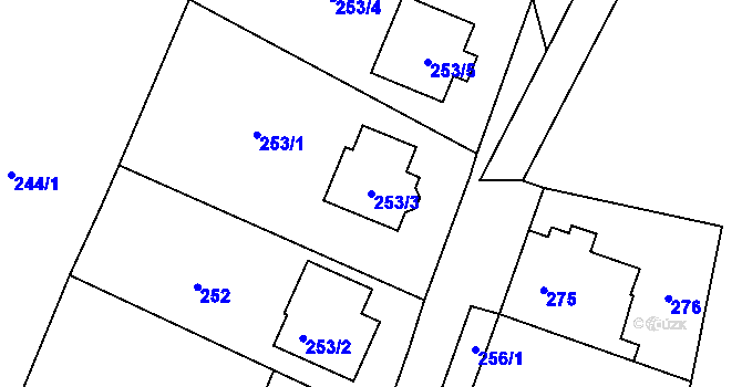 Parcela st. 253/3 v KÚ Hlušovice, Katastrální mapa