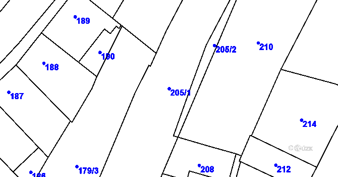 Parcela st. 205/1 v KÚ Hlušovice, Katastrální mapa