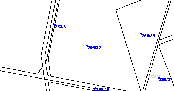 Parcela st. 286/32 v KÚ Hlušovice, Katastrální mapa