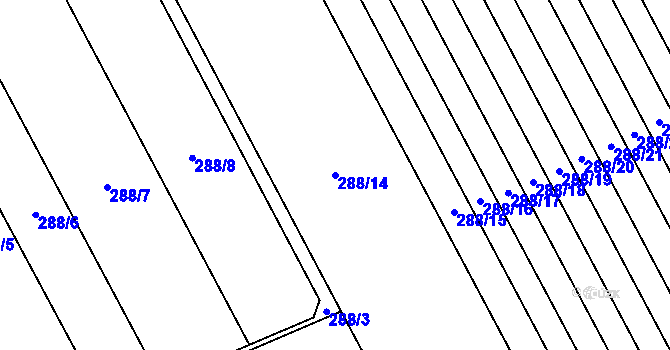Parcela st. 288/14 v KÚ Hlušovice, Katastrální mapa