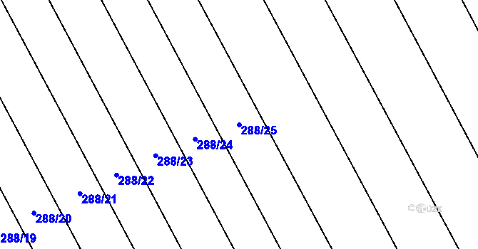 Parcela st. 288/25 v KÚ Hlušovice, Katastrální mapa