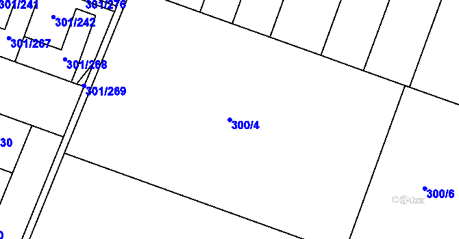 Parcela st. 300/4 v KÚ Hlušovice, Katastrální mapa