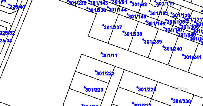 Parcela st. 301/11 v KÚ Hlušovice, Katastrální mapa