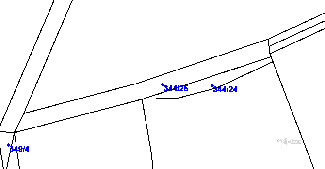 Parcela st. 344/25 v KÚ Hlušovice, Katastrální mapa