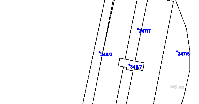 Parcela st. 349/3 v KÚ Hlušovice, Katastrální mapa