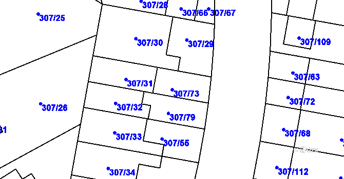 Parcela st. 307/73 v KÚ Hlušovice, Katastrální mapa