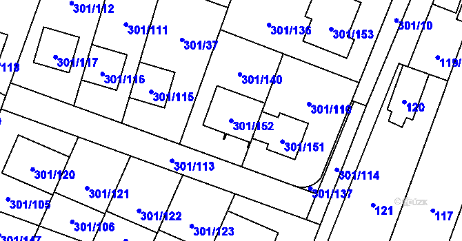 Parcela st. 301/152 v KÚ Hlušovice, Katastrální mapa