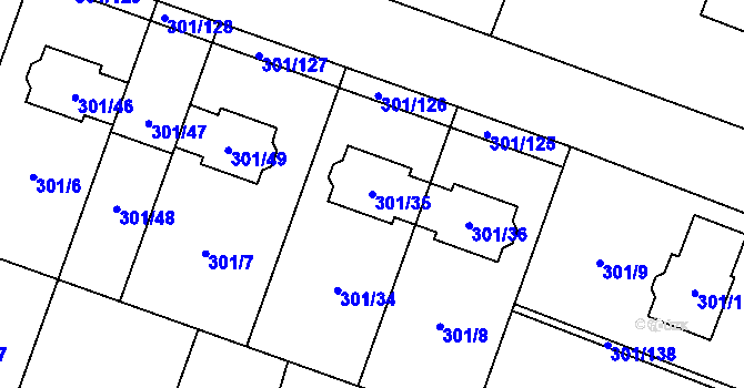 Parcela st. 301/35 v KÚ Hlušovice, Katastrální mapa