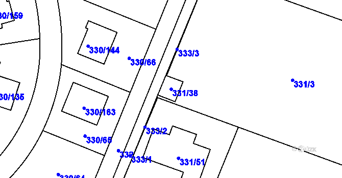 Parcela st. 331/38 v KÚ Hlušovice, Katastrální mapa