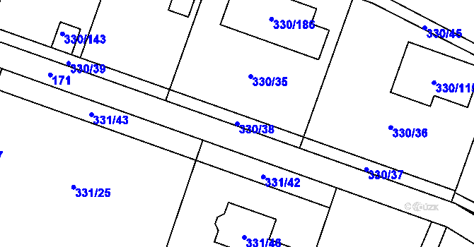 Parcela st. 330/38 v KÚ Hlušovice, Katastrální mapa
