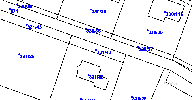 Parcela st. 331/42 v KÚ Hlušovice, Katastrální mapa