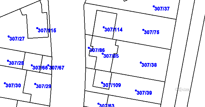 Parcela st. 307/85 v KÚ Hlušovice, Katastrální mapa