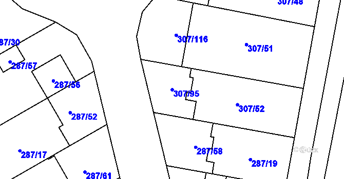 Parcela st. 307/95 v KÚ Hlušovice, Katastrální mapa