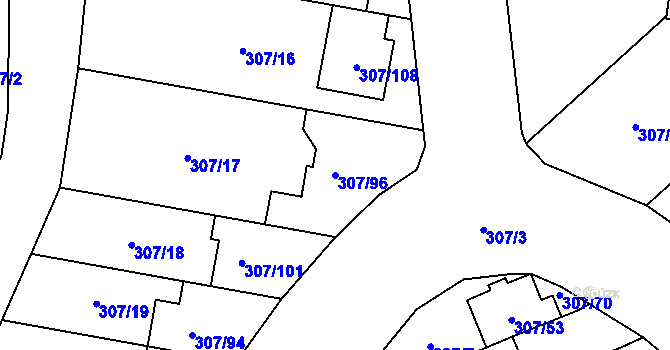 Parcela st. 307/96 v KÚ Hlušovice, Katastrální mapa