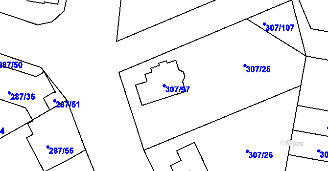 Parcela st. 307/97 v KÚ Hlušovice, Katastrální mapa