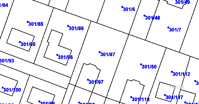Parcela st. 301/87 v KÚ Hlušovice, Katastrální mapa