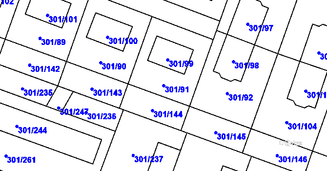 Parcela st. 301/91 v KÚ Hlušovice, Katastrální mapa
