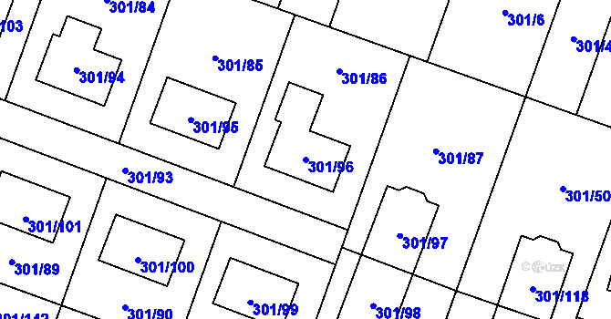 Parcela st. 301/96 v KÚ Hlušovice, Katastrální mapa