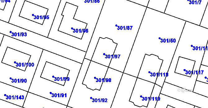 Parcela st. 301/97 v KÚ Hlušovice, Katastrální mapa