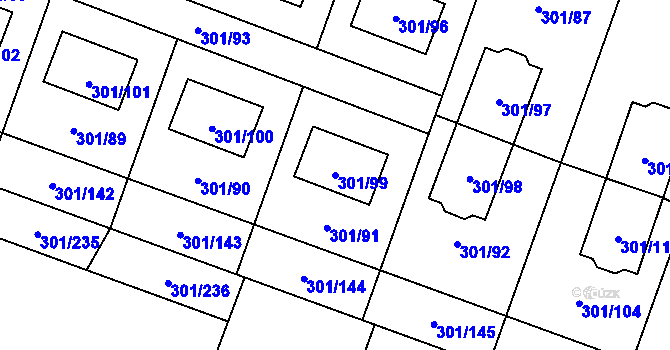 Parcela st. 301/99 v KÚ Hlušovice, Katastrální mapa