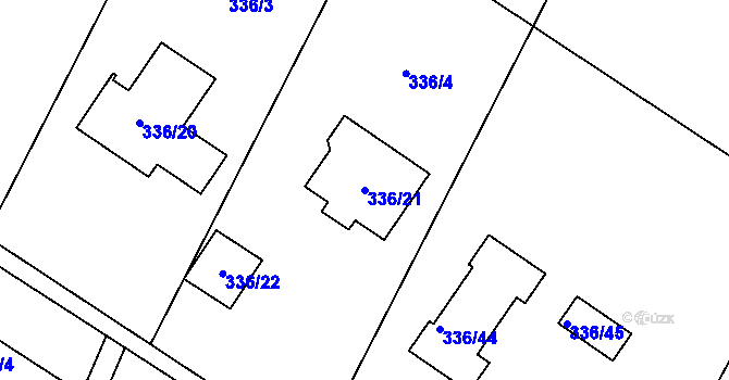 Parcela st. 336/21 v KÚ Hlušovice, Katastrální mapa