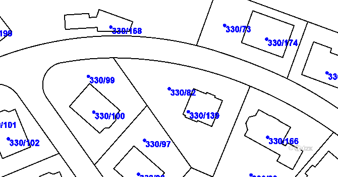 Parcela st. 330/82 v KÚ Hlušovice, Katastrální mapa