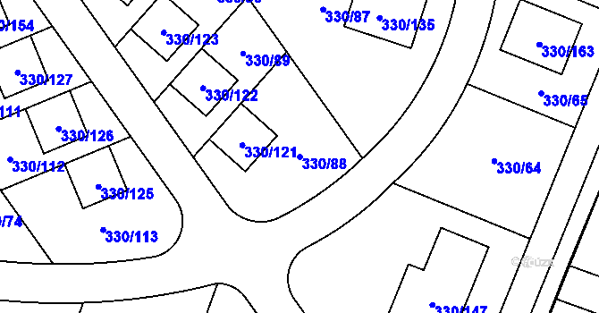 Parcela st. 330/88 v KÚ Hlušovice, Katastrální mapa