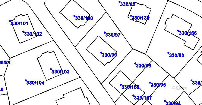 Parcela st. 330/98 v KÚ Hlušovice, Katastrální mapa