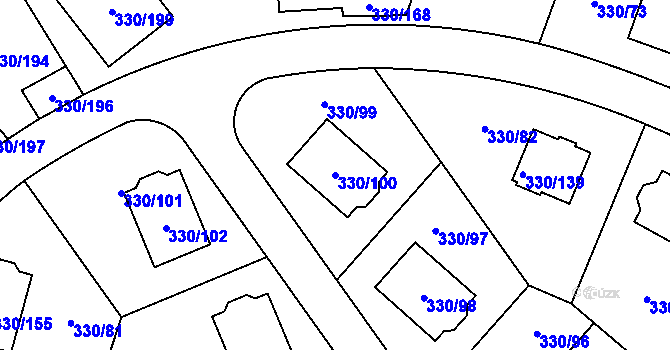 Parcela st. 330/100 v KÚ Hlušovice, Katastrální mapa