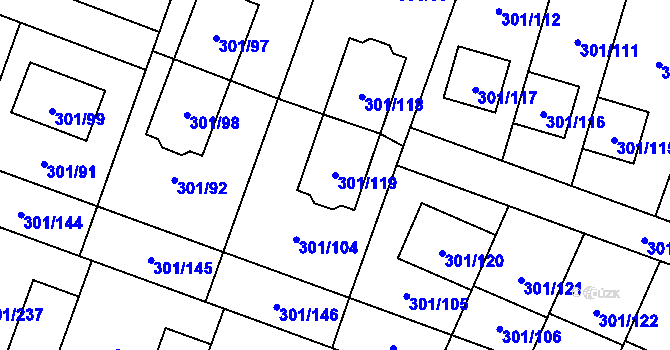 Parcela st. 301/119 v KÚ Hlušovice, Katastrální mapa