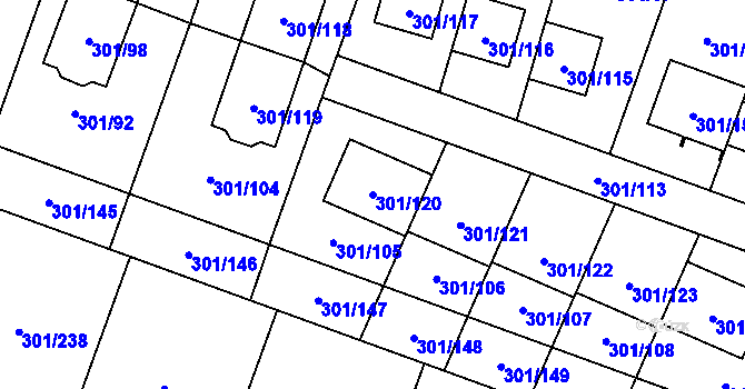 Parcela st. 301/120 v KÚ Hlušovice, Katastrální mapa