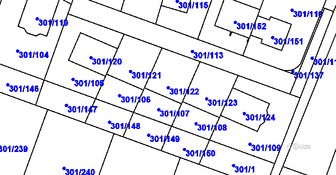 Parcela st. 301/122 v KÚ Hlušovice, Katastrální mapa