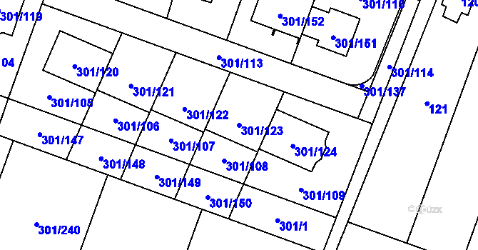 Parcela st. 301/123 v KÚ Hlušovice, Katastrální mapa