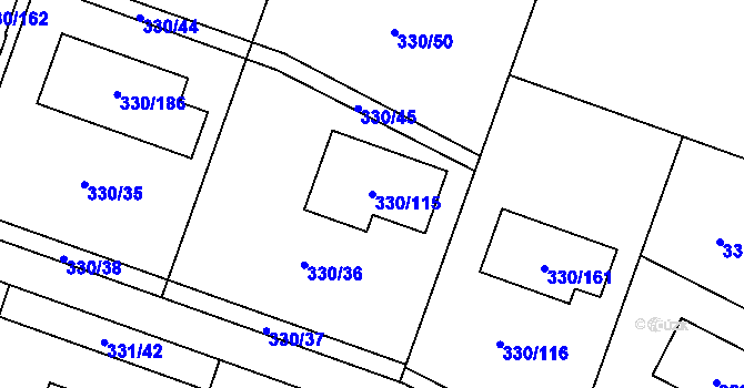 Parcela st. 330/115 v KÚ Hlušovice, Katastrální mapa