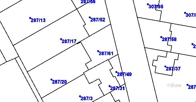 Parcela st. 287/61 v KÚ Hlušovice, Katastrální mapa