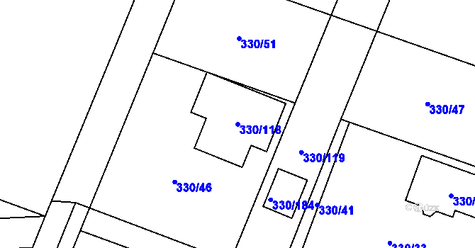 Parcela st. 330/118 v KÚ Hlušovice, Katastrální mapa